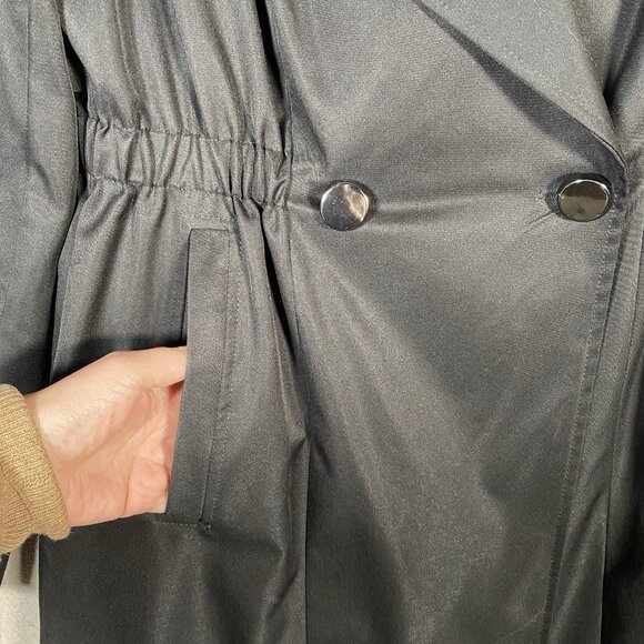 French Connection Hooded Tulip Hem Trench Coat Women’s S Black Satin Jacket - Picture 7 of 16